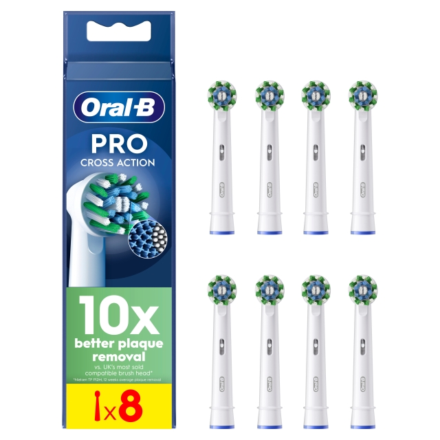 Oral B Pro Cross Action tannbørstehoder - Hvite - 8 stk