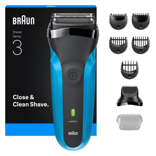 Braun Series 3 elektrisk barbermaskin, våt og tørr, 310BT - Blå