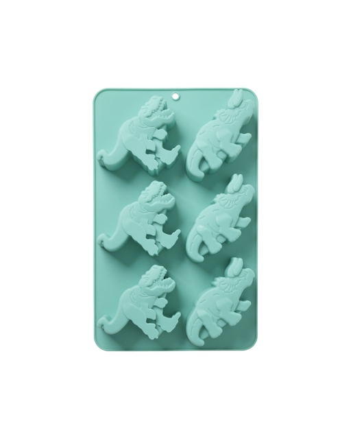 RICE Silikon bakeform med 6 dinoer - Mint - 30 cm x 20 cm