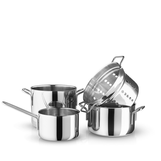 Eva Trio Rustfritt stål 4 stk. Kokekar sett 1,8 L + 3,6 L + 4,8 L + pastainnsats
