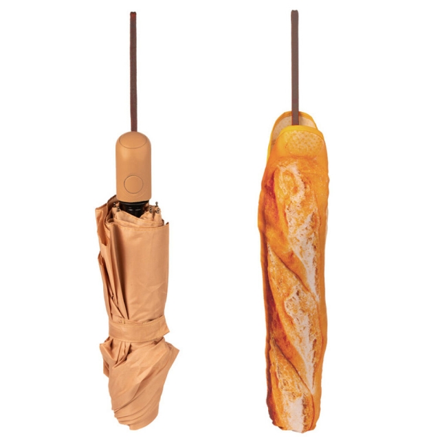Kikkerland Baguette Umbrella - Tan - 5,75 cm x 30,5 cm lukket, 34 x 18,5 x 17 cm åpnet