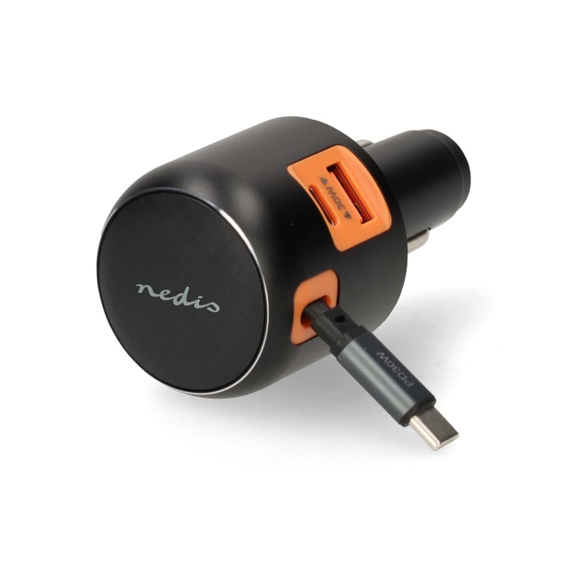 Nedis Billader | 60 W | 2.4 / 3.0 A | Antall utganger: 3 | Porttype: USB-A / USB-C™ | Uttrekkbar USB-C™-kabel | 0.70 m | Automatisk Spenning Utvalg