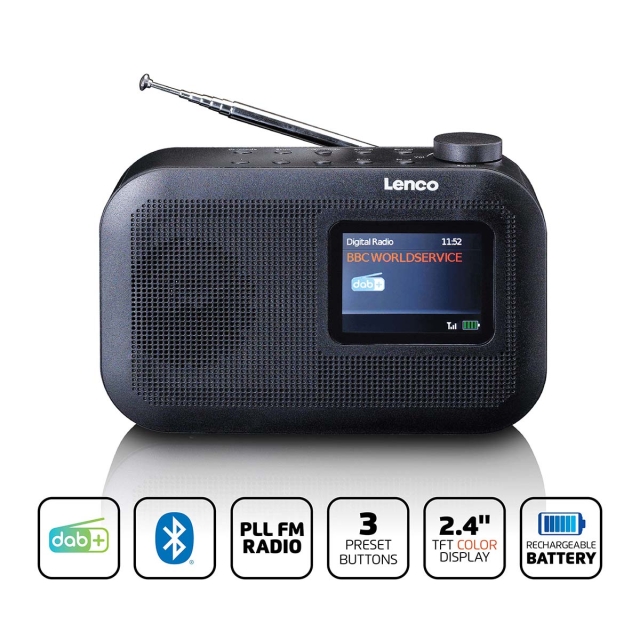 Lenco Bærbar DAB+/FM-radio med Bluetooth® fargedisplaybatteri Svart