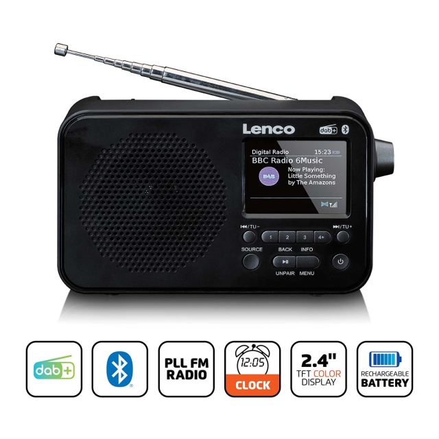 Lenco Bærbar DAB+ FM-radio med Bluetooth® 2,4" TFT-skjerm Svart