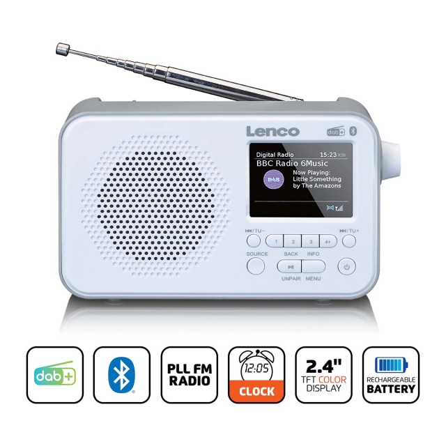 Lenco Bærbar DAB+ FM-radio med Bluetooth® 2,4" TFT-skjerm Hvit