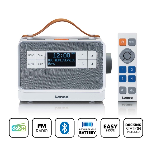 Lenco Bærbar FM/DAB+ radio med store knapper og "Easy Mode"-funksjon Hvit