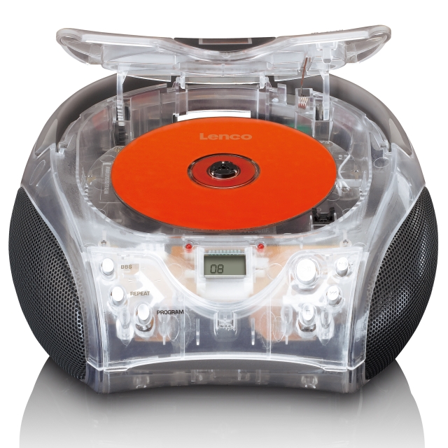 Lenco Bärbar stereo FM-radio med CD-spelare Transparent