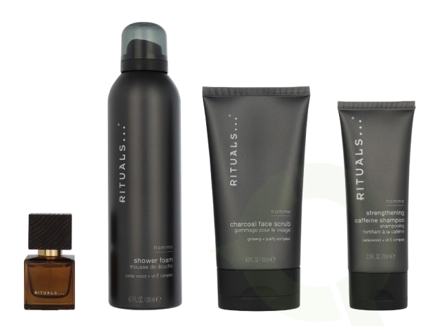 Rituals Homme Medium Giftset 2025 410 ml Charcoal Face Scrub 125ml/Shower Foam 200ml/Strengthening Caffeine Shampoo 70ml/Travel - L
