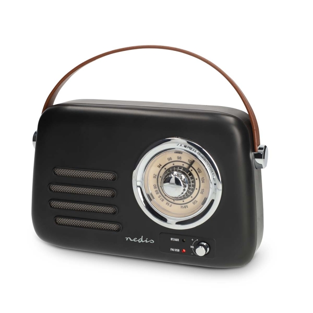 Nedis FM-radio | Bærbar design | Bluetooth® / FM | Accu drevet / USB-Strøm | Analog | 10 W | Bluetooth® | Sort