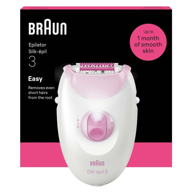 Braun Epilator Silk·épil 3, Epilator med sladd, Långvarigt Slät Hud, 3-000, Rosa