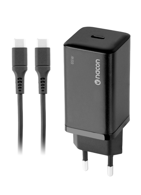 NACON 65 W strømadapter for Nintendo Switch II – 65 W ladeeffekt – Avtakbar 1,5 m USB-C-kabel (svart)