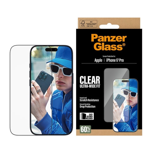 PanzerGlass – Skjermbeskytter til iPhone 17 Pro – Ultra-bred passform med EasyAligner
