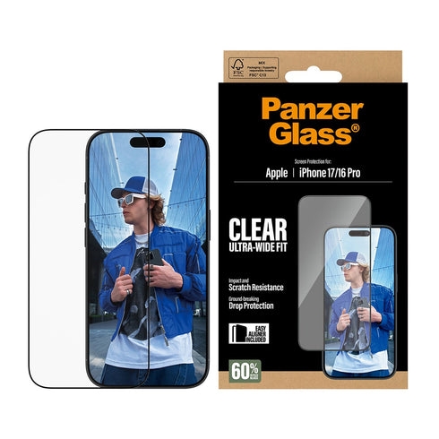 PanzerGlass Skjermbeskytter – iPhone 17 – iPhone 16 Pro – Ultra-Wide Fit med EasyAligner