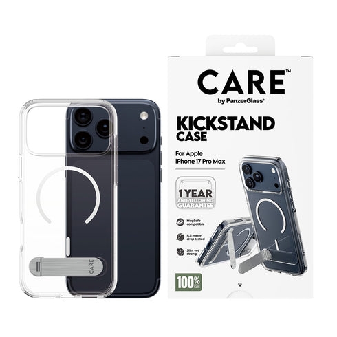 PanzerGlass – CARE Feature Case Transparent med støttefot og MagSafe – iPhone 17 Pro Max