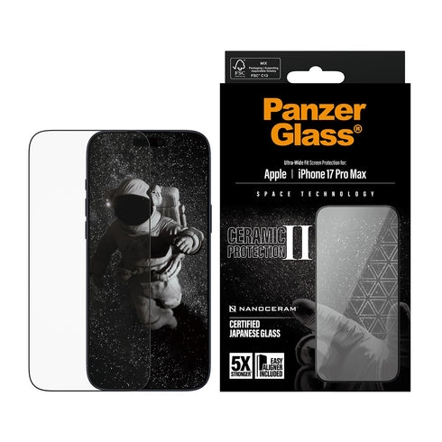 PanzerGlass – Ceramic II skjermbeskytter til iPhone 17 Pro Max – UWF med EasyAligner