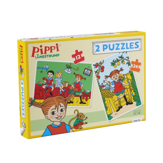 ASTRID LINDGREN Puslespill Pippi 2 Puslespill 12stk + 24stk