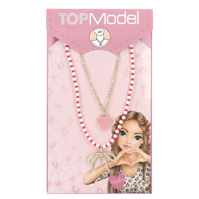 TOPModel Dobbelthalskjede LEOHEART – Gull, rosa, hvit, rød – 46,5 cm + 5 cm