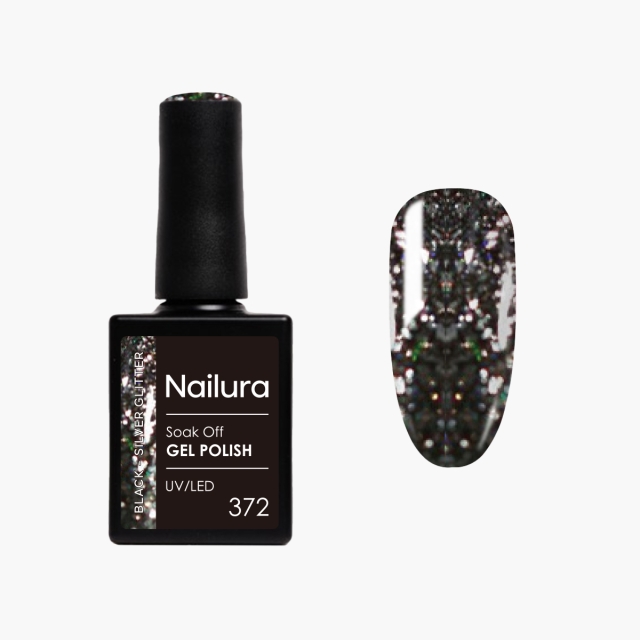 Nailura Gel Polish 372 – Black Silver Glitter – 10 ml