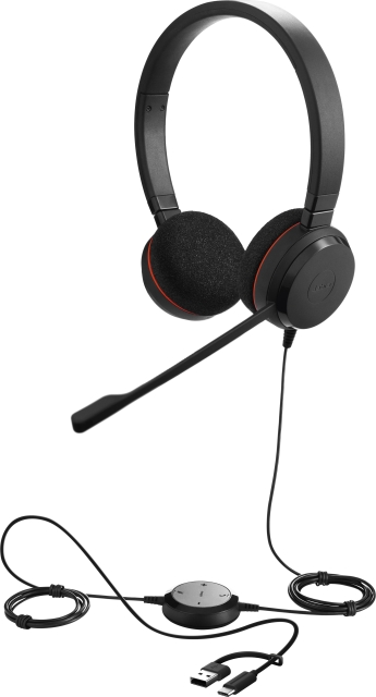 Jabra Evolve 20 hodetelefon med mikrofon, stereo, UC, USB-C/USB-A-