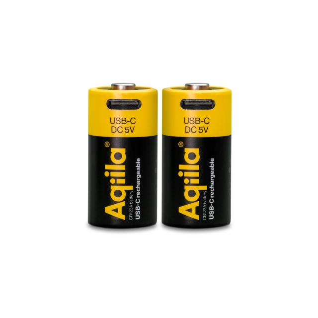 Aqiila USB-C-oppladbart batteri – størrelse CR123A – 750 mAh – 2-pakning