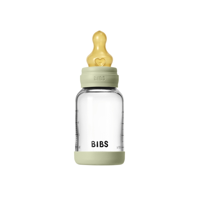 BIBS Rund glassflaske med latex-småstrøm – salvie – 120 ml