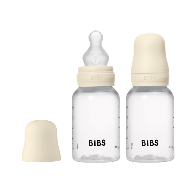 BIBS Rund silikonflaske, 2-pakning – elfenben – 150 ml