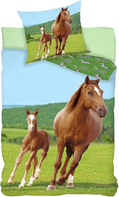 BrandMac Sengetøy – voksenstørrelse 140 x 200 cm – Hest med føll (1000513)