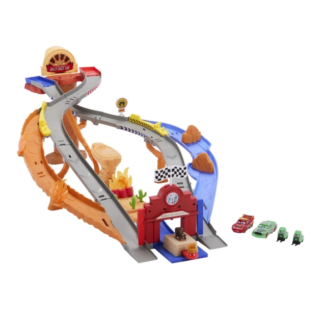 Disney Cars Radiator Springs Race & Rescue Rescue Road Raceway-lekesett med 4 lekebiler (JFL57)