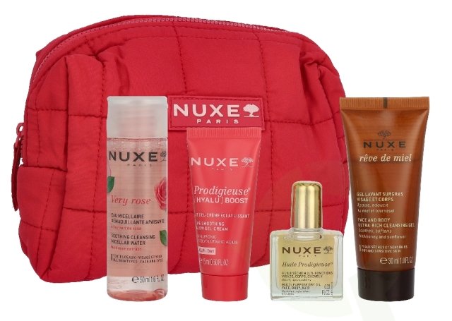 Nuxe Travel Set 105 ml Very Rose Micellar Water 50 ml/Prodigieuse Boost Cream-Gel 10 ml/Reve De Miel Cleansing Gel 30ml/Creme Fraiche Cream 15ml/Pouch