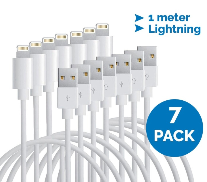 Lightning-kabel till iPhone & iPad, 1 meter, vit, 7-pack i gruppen SMARTTELEFON & NETTBRETT / Ladere og Kabler / Kabler / Kabler Lightning hos TP E-commerce Nordic AB (38-11275PKT)