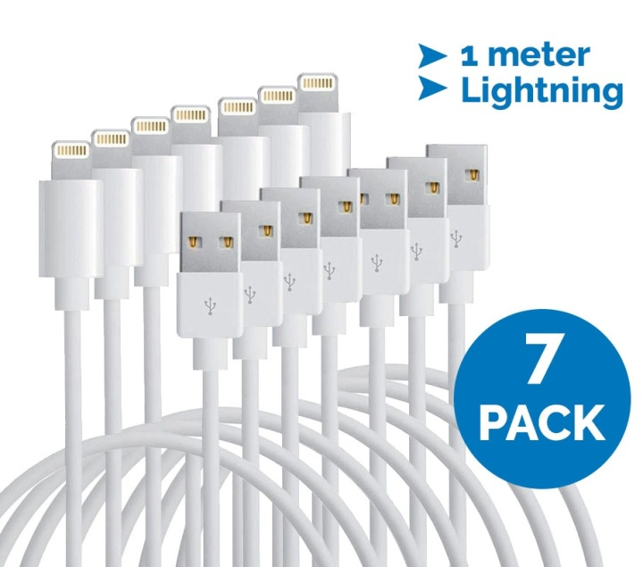 Lightning-kabel for iPhone og iPad, 1 meter, hvit, 7-pk i gruppen SMARTTELEFON & NETTBRETT / Ladere og Kabler / Kabler / Kabler Lightning hos TP E-commerce Nordic AB (38-11275PKT)