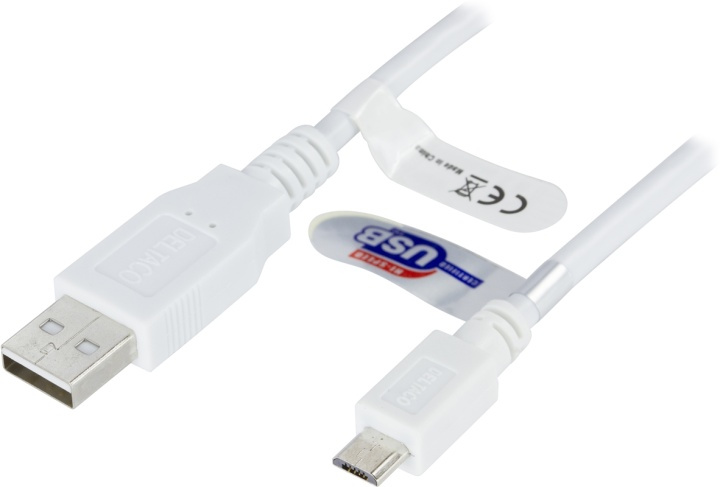 DELTACO USB 2.0 typ A til Micro-B USB, 5-pin, 3m, hvit i gruppen SMARTTELEFON & NETTBRETT / Ladere og Kabler / Kabler / Kabler microUSB hos TP E-commerce Nordic AB (38-14066)