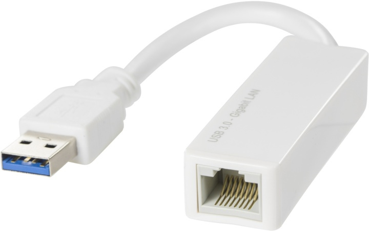 DELTACO USB 3.0 nettverksadapter, gigabit, 1xRJ45, hvit i gruppen Datautstyr / Nettverk / Nettverkskort / USB hos TP E-commerce Nordic AB (38-14389)