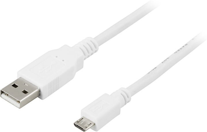 DELTACO USB 2.0 typ A till Micro-B USB, 5-pin, vit, 2m i gruppen SMARTTELEFON & NETTBRETT / Ladere og Kabler / Kabler / Kabler microUSB hos TP E-commerce Nordic AB (38-1572)