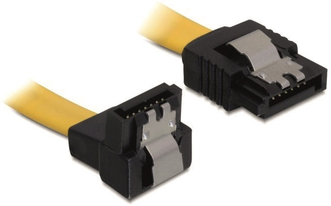 DeLOCK SATA-kabel, 6Gb/s, låsclip, vinklad(nedåt)-rak, 0,5m, gul i gruppen Datautstyr / Kabler og adaptere / Intern / SATA hos TP E-commerce Nordic AB (38-16187)
