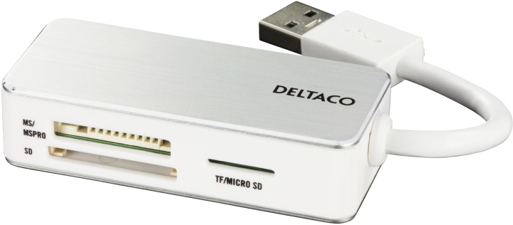 DELTACO USB 3.0 minneskortläsare, 3 fack, vit/silver i gruppen Elektronikk / Lagringsmedia / Minnekortleser hos TP E-commerce Nordic AB (38-16550)