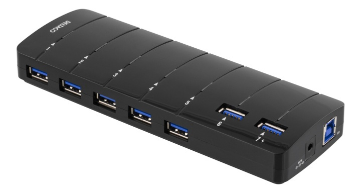DELTACO USB 3.0-hub, 7xType A ho, strømadapter, svart (UH-723) i gruppen Datautstyr / Datamaskin Tilbehør / USB-Hubs hos TP E-commerce Nordic AB (38-16620)