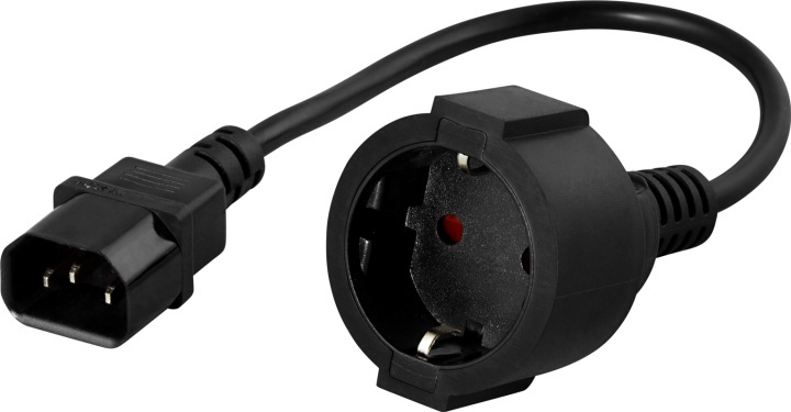 DELTACO apparatadapter, IEC C14 hane till CEE 7/4 (Schuko) hona, 20 cm i gruppen Datautstyr / Kabler og adaptere / elektriske kabler hos TP E-commerce Nordic AB (38-16934)