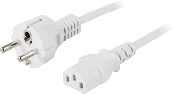 DELTACO apparatkabel, PC & vägg, rak CEE 7/7 - rak IEC C13, 2m, vit i gruppen Datautstyr / Kabler og adaptere / elektriske kabler hos TP E-commerce Nordic AB (38-16958)