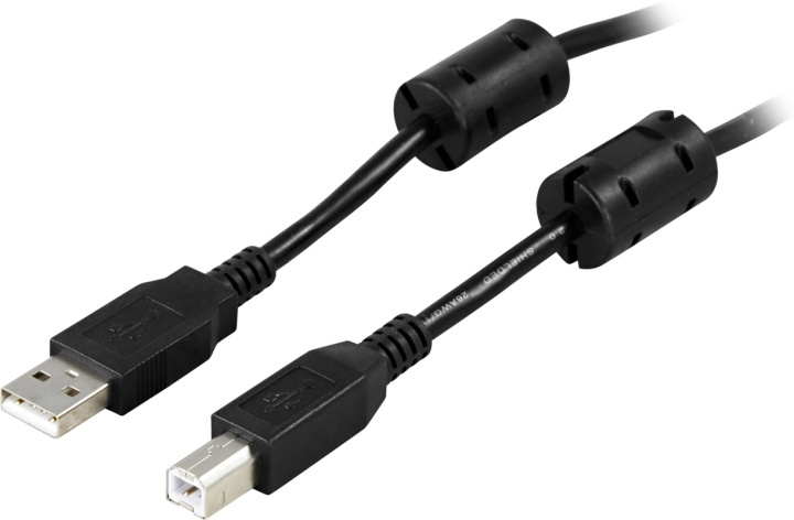 DELTACO USB 2.0 kabel Type A -Type B output,ferritkjerner, 5m,svart i gruppen Datautstyr / Kabler og adaptere / USB / USB-A / Kabler hos TP E-commerce Nordic AB (38-18067)