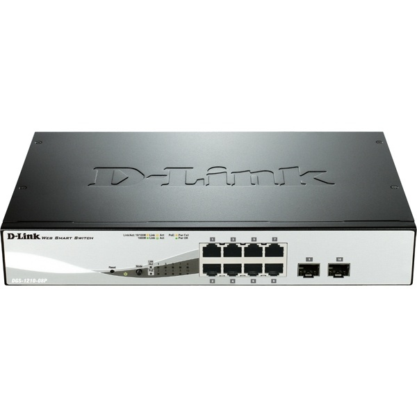 D-Link 8-ports 10/100/1000 Gigabit PoE-smartbryter (DGS-1210-08P) i gruppen Datautstyr / Nettverk / Switcher hos TP E-commerce Nordic AB (38-18451)