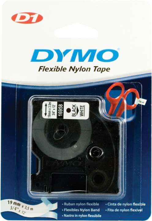 DYMO D1 märktejp flex nylon 19mm, svart på vitt, 3.5m rulle i gruppen Datautstyr / Skrivere og tilbehør / Skrivere / Merkemaskiner og tilbehør / Tape hos TP E-commerce Nordic AB (38-18536)