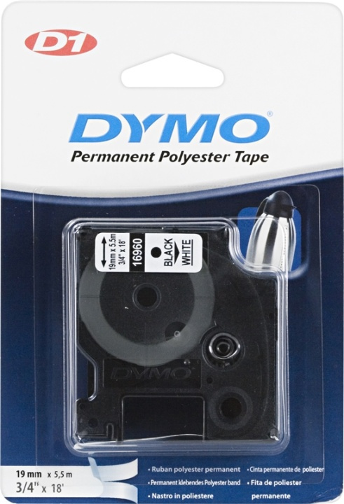 DYMO D1 märktejp perm polyester 19mm, svart på vitt, 5.5m rulle i gruppen Datautstyr / Skrivere og tilbehør / Skrivere / Merkemaskiner og tilbehør / Tape hos TP E-commerce Nordic AB (38-18538)