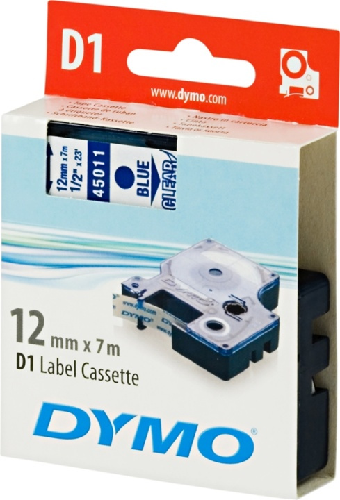 DYMO D1 etikettbånd standard 12 mm, blå på transparent, 7 m rull (45011) i gruppen Datautstyr / Skrivere og tilbehør / Skrivere / Merkemaskiner og tilbehør / Tape hos TP E-commerce Nordic AB (38-18539)