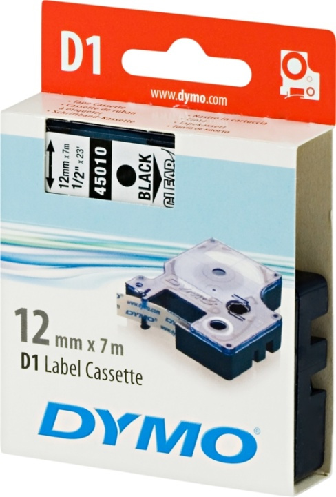 DYMO D1 etikettbånd standard 12 mm, svart på transparent, 7 m rull (45010) i gruppen Datautstyr / Skrivere og tilbehør / Skrivere / Merkemaskiner og tilbehør / Tape hos TP E-commerce Nordic AB (38-18547)