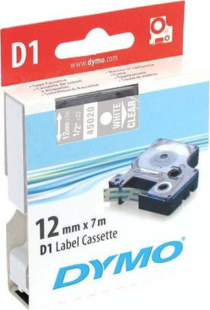 DYMO D1 märktejp standard 12mm, vit på klar, 7m rulle i gruppen Datautstyr / Skrivere og tilbehør / Skrivere / Merkemaskiner og tilbehør / Tape hos TP E-commerce Nordic AB (38-18549)