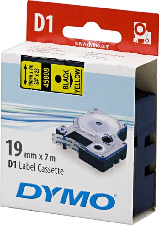 DYMO D1 etikettbånd standard 19 mm, svart på gul, 7 m rull (S0720880) i gruppen Datautstyr / Skrivere og tilbehør / Skrivere / Merkemaskiner og tilbehør / Tape hos TP E-commerce Nordic AB (38-18555)
