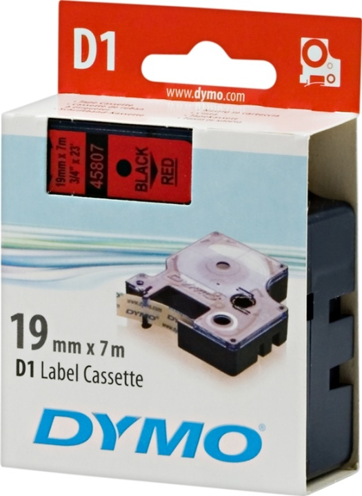 DYMO D1 etikettbånd standard 19 mm, svart på rød, 7 m rull (S0720870) i gruppen Datautstyr / Skrivere og tilbehør / Skrivere / Merkemaskiner og tilbehør / Tape hos TP E-commerce Nordic AB (38-18556)
