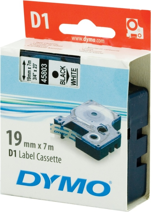 DYMO D1 etikettbånd standard 19 mm, svart på hvit, 7 m rull (S0720830) i gruppen Datautstyr / Skrivere og tilbehør / Skrivere / Merkemaskiner og tilbehør / Tape hos TP E-commerce Nordic AB (38-18558)