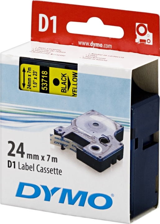 DYMO D1 etikettbånd standard 24 mm, svart på gul, 7 m rull i gruppen Datautstyr / Skrivere og tilbehør / Skrivere / Merkemaskiner og tilbehør / Tape hos TP E-commerce Nordic AB (38-18565)